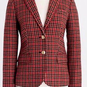 J Crew Womens Tan Black Red F5927 Patterned Schoolboy Two Button Blazer 10 NWT
